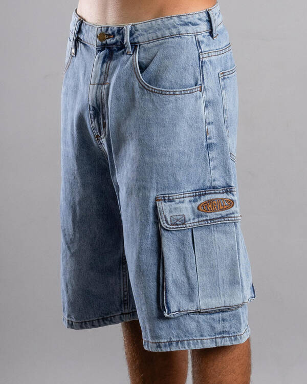 Thrills Big Slacker Denim Cargo Shorts for Mens