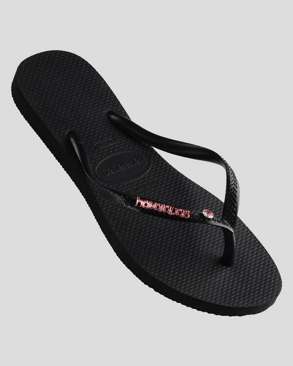 Havaianas Slim Metal Logo Crystal Thongs for Womens