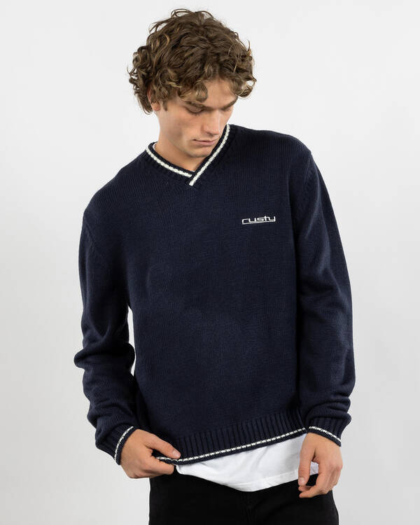 Rusty Venom Vee Neck Knitted Crew Jumper for Mens