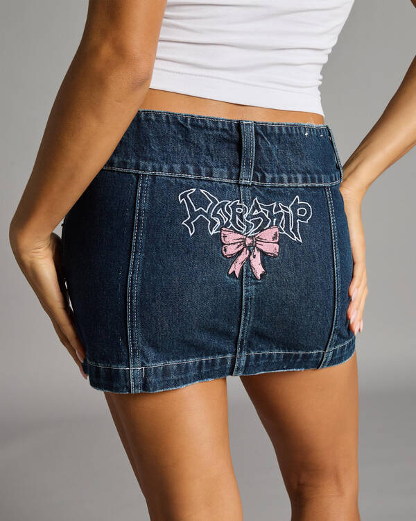 Worship Supplies Cute But Psycho Micro Denim Skirt for Womens