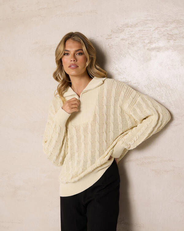 Mooloola Judy Half Zip Collared Cable Knit Jumper for Womens
